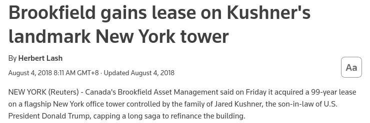 Screenshot 2026 01 25 at 11 01 09 Brookfield gains lease on Kushner's landmark New York tower Reuters